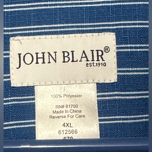 John Blair Blue/White Striped Men’s Shirt Short Sleeve Button Up Collar EUC! - Picture 3 of 10